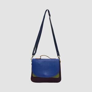 Soruka Colorblock Leather Crossbody Satchel Bag Blue Green Burgundy Sustainable